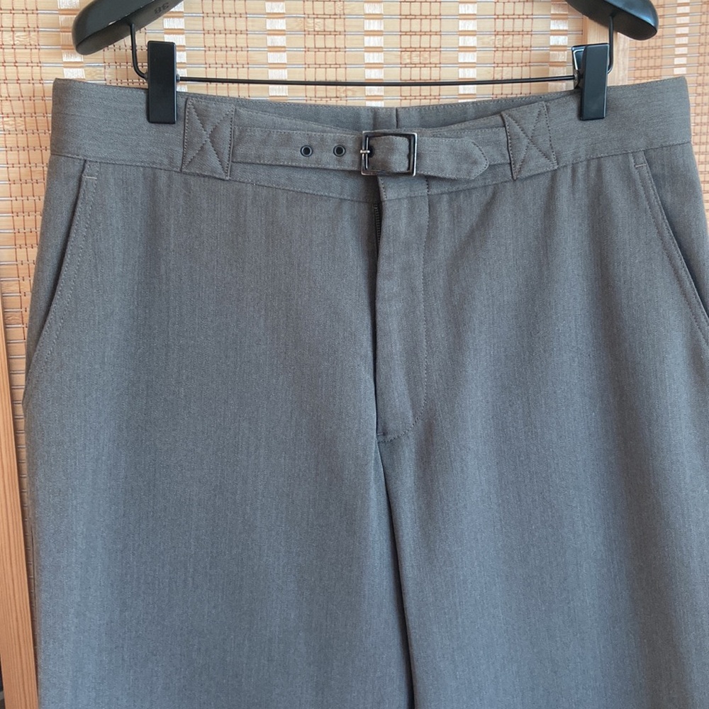 Armani, Collezioni Brown Sand thick cotton fabric trousers buckle front wide leg - Picture 2 of 9